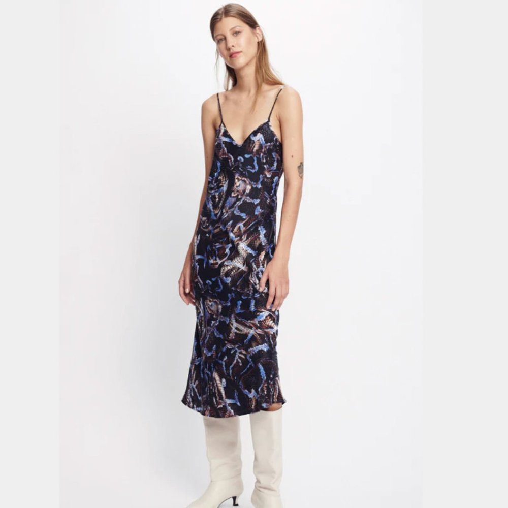 Silk Laundry 90s slip dress, snake print